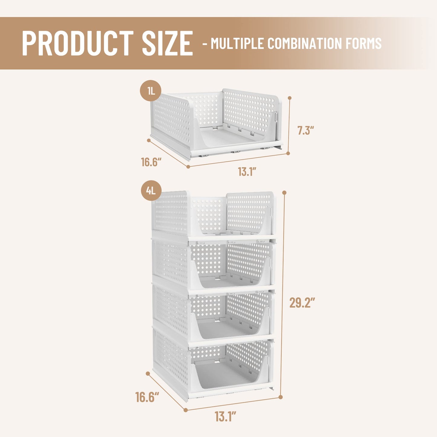 Stackable Storage Bins | 4-Pack Premium Organizers