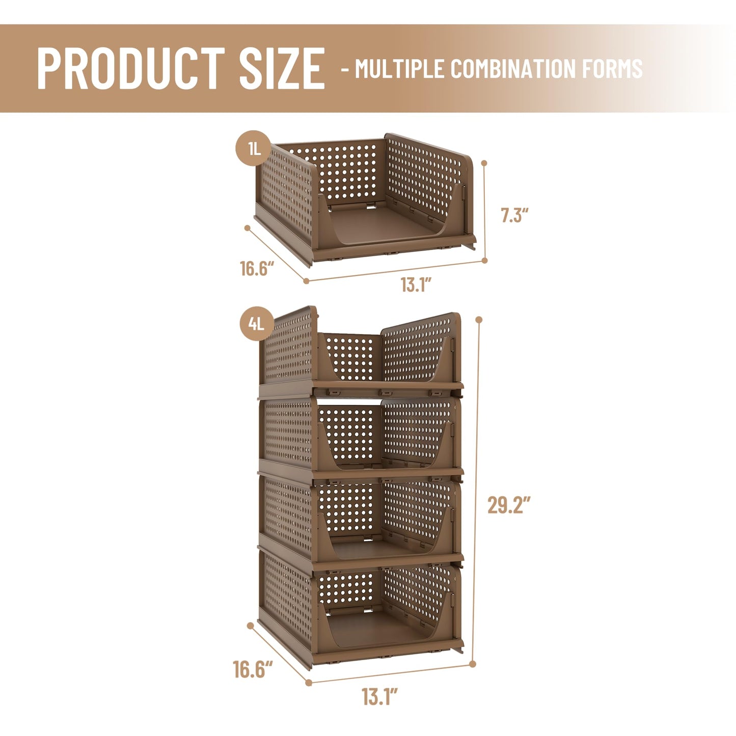 Stackable Storage Bins | 4-Pack Premium Organizers