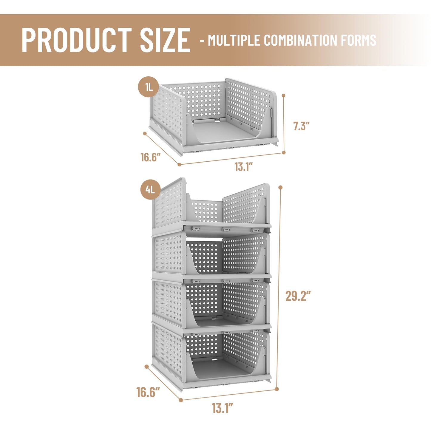 Stackable Storage Bins | 4-Pack Premium Organizers