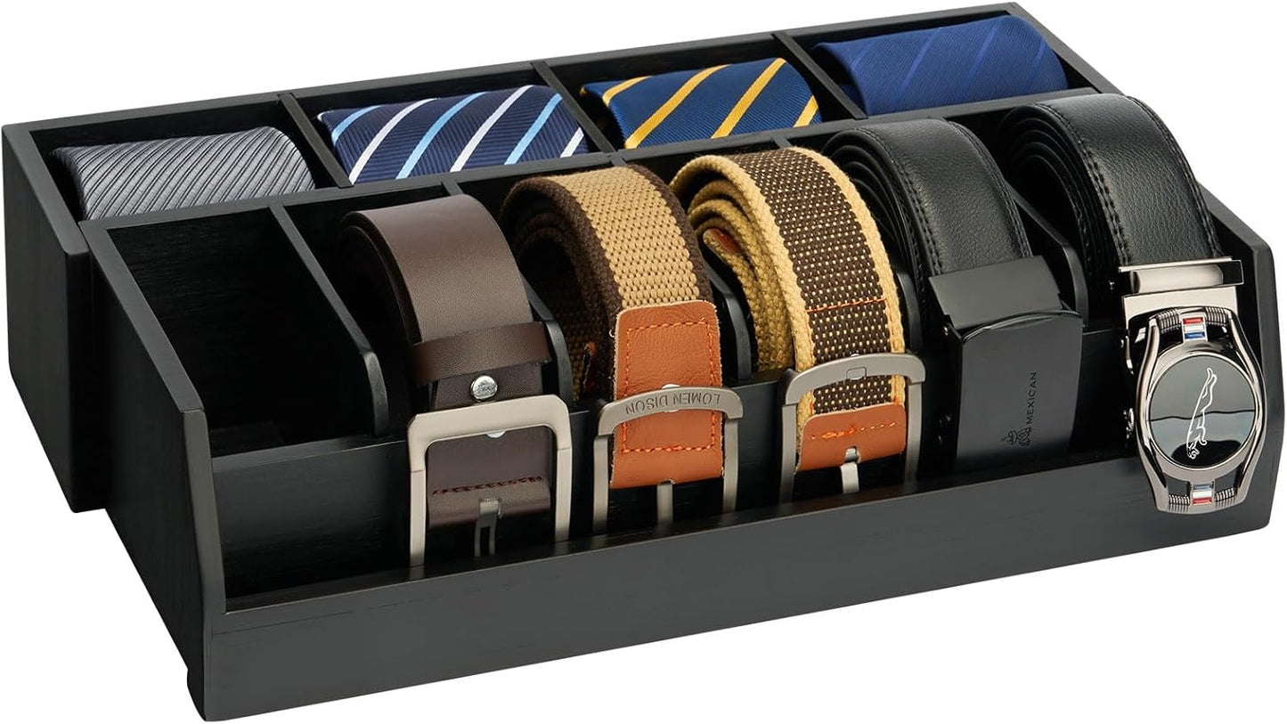 Wooden Belt & Tie Organizer Box | 10 Compartments