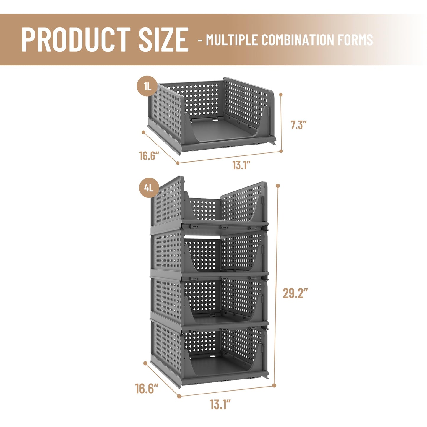 Stackable Storage Bins | 4-Pack Premium Organizers