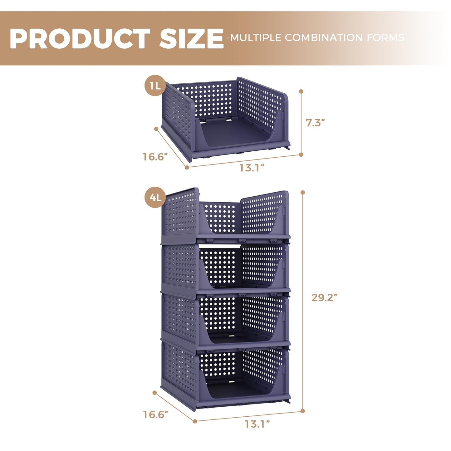 Stackable Storage Bins | 4-Pack Premium Organizers