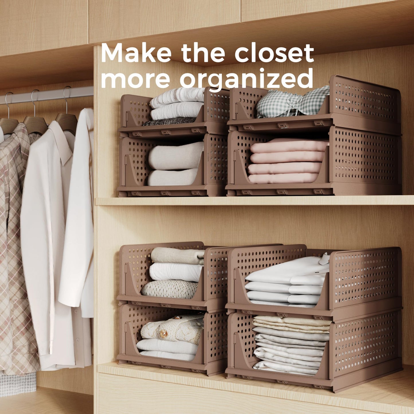 Stackable Storage Bins | 4-Pack Premium Organizers