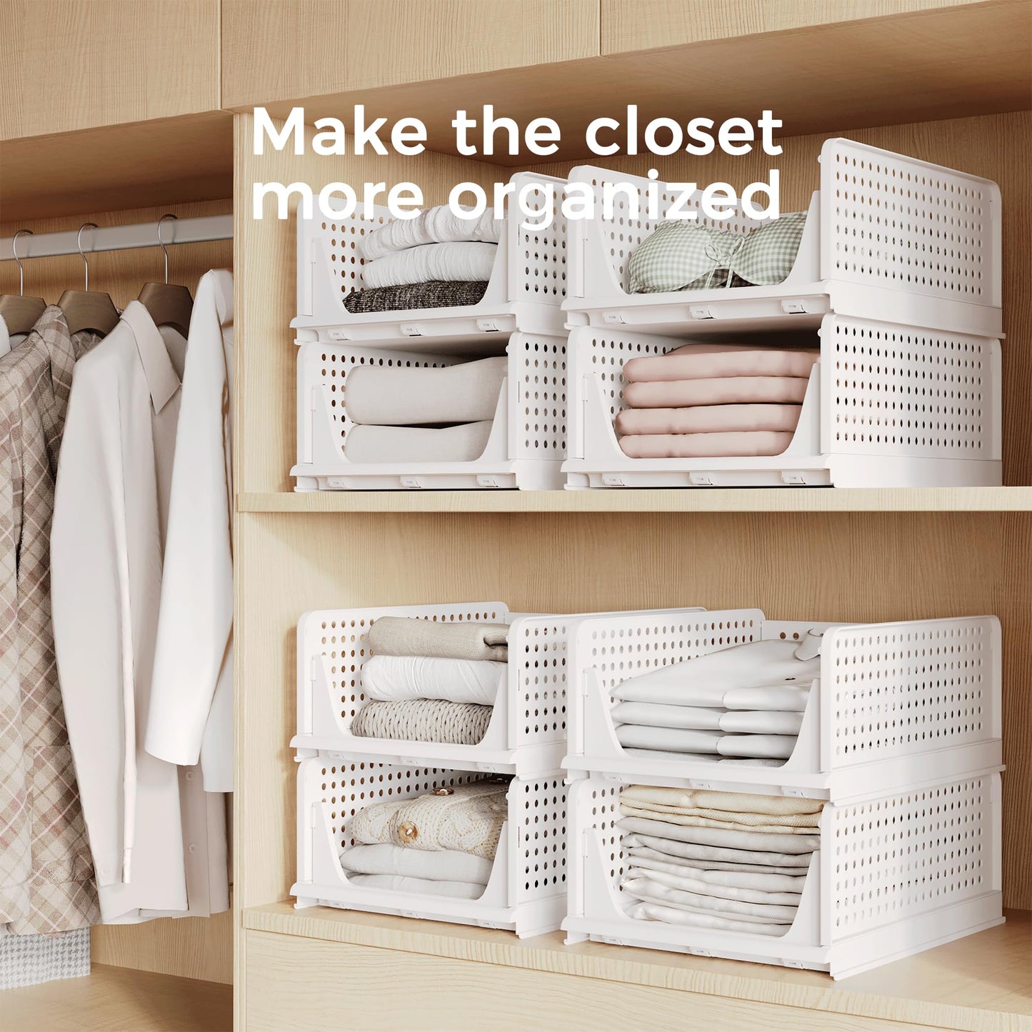 Stackable Storage Bins | 4-Pack Premium Organizers