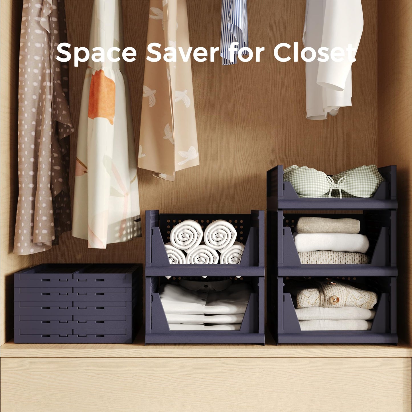 Stackable Storage Bins | 4-Pack Premium Organizers