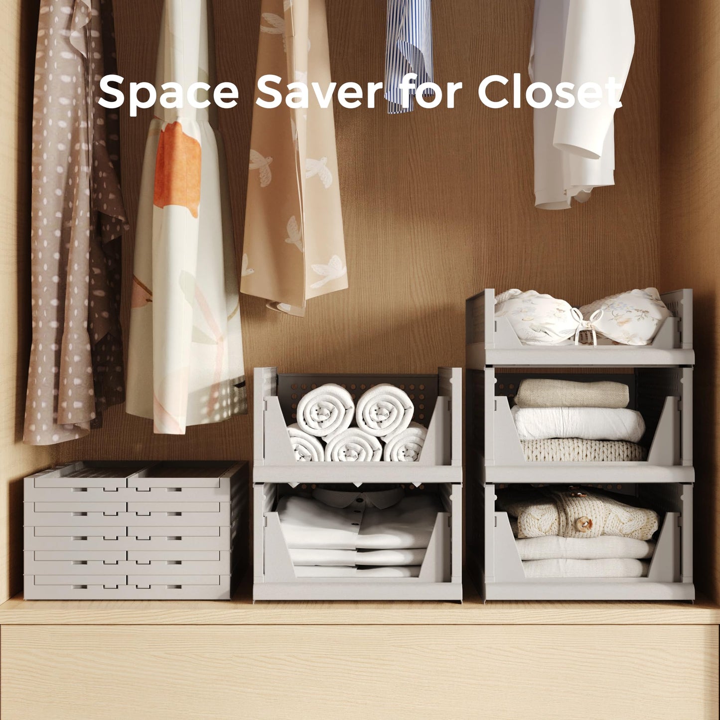 Stackable Storage Bins | 4-Pack Premium Organizers