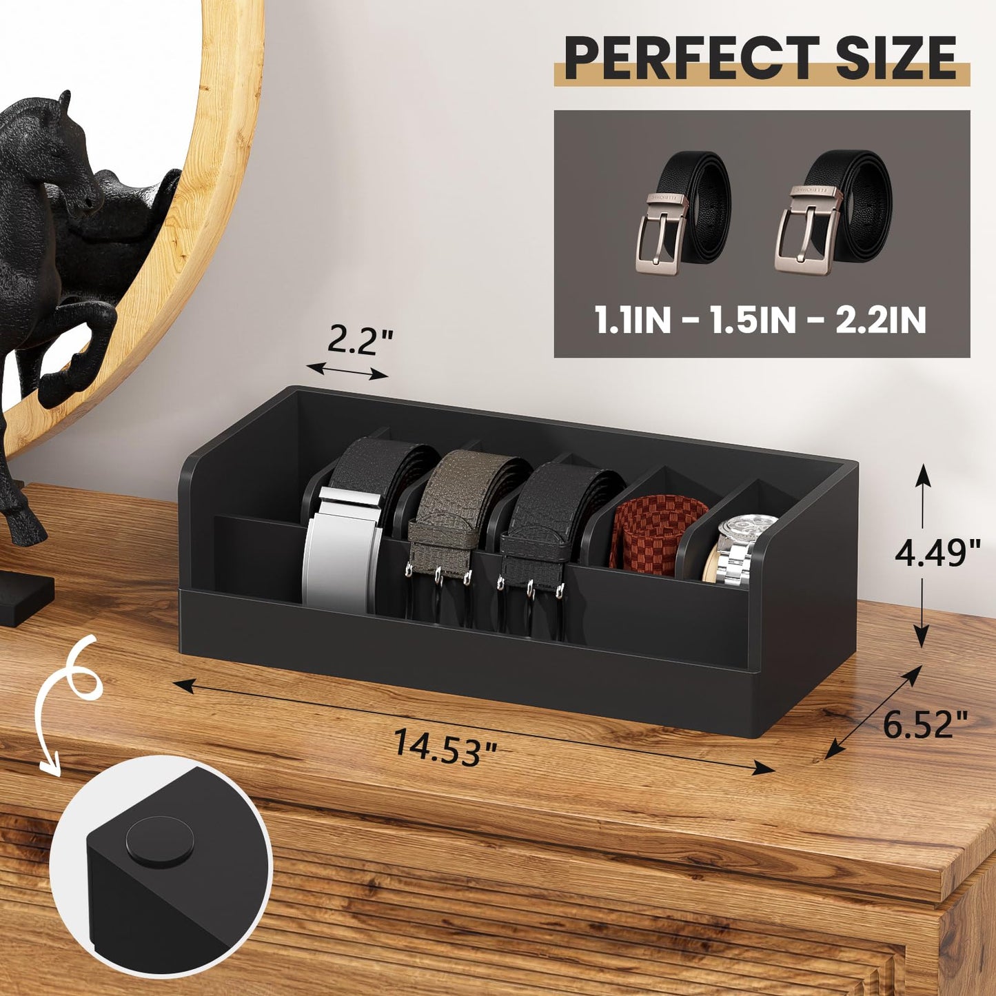 Premium Bamboo Belt Organizer Box | 6 Compartments