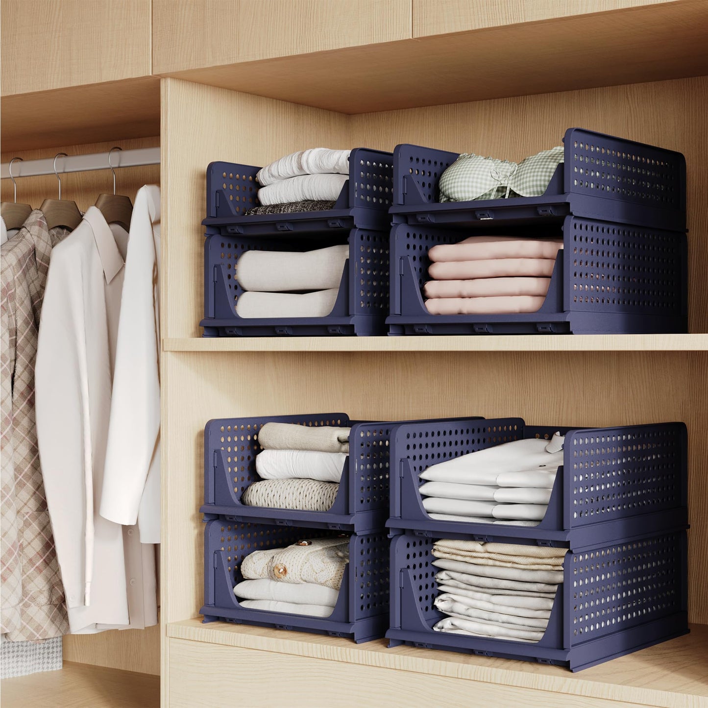 Stackable Storage Bins | 4-Pack Premium Organizers