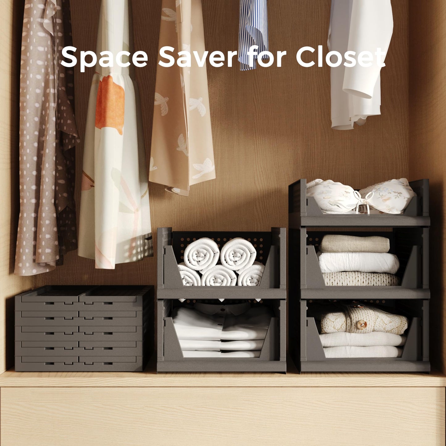 Stackable Storage Bins | 4-Pack Premium Organizers