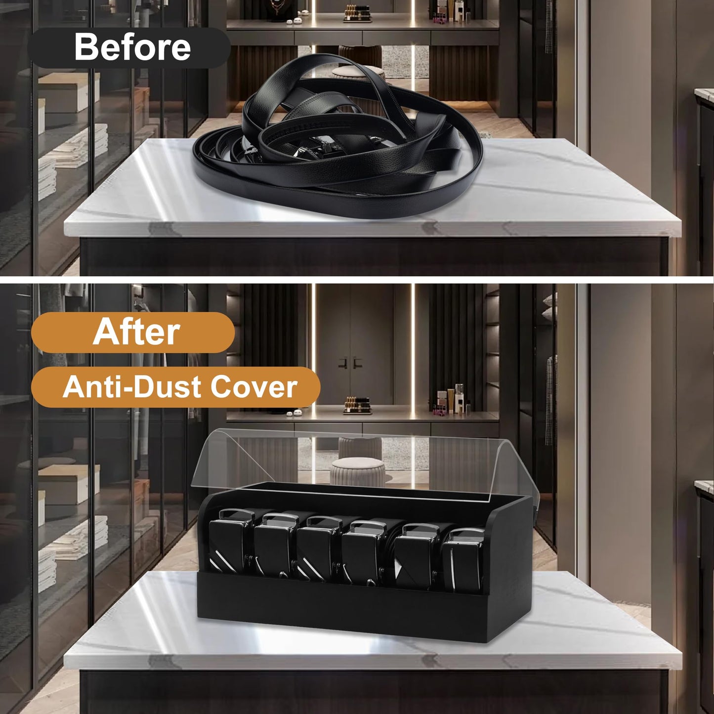 Covered Black Belt & Accessory Organizer | 8 Compartments