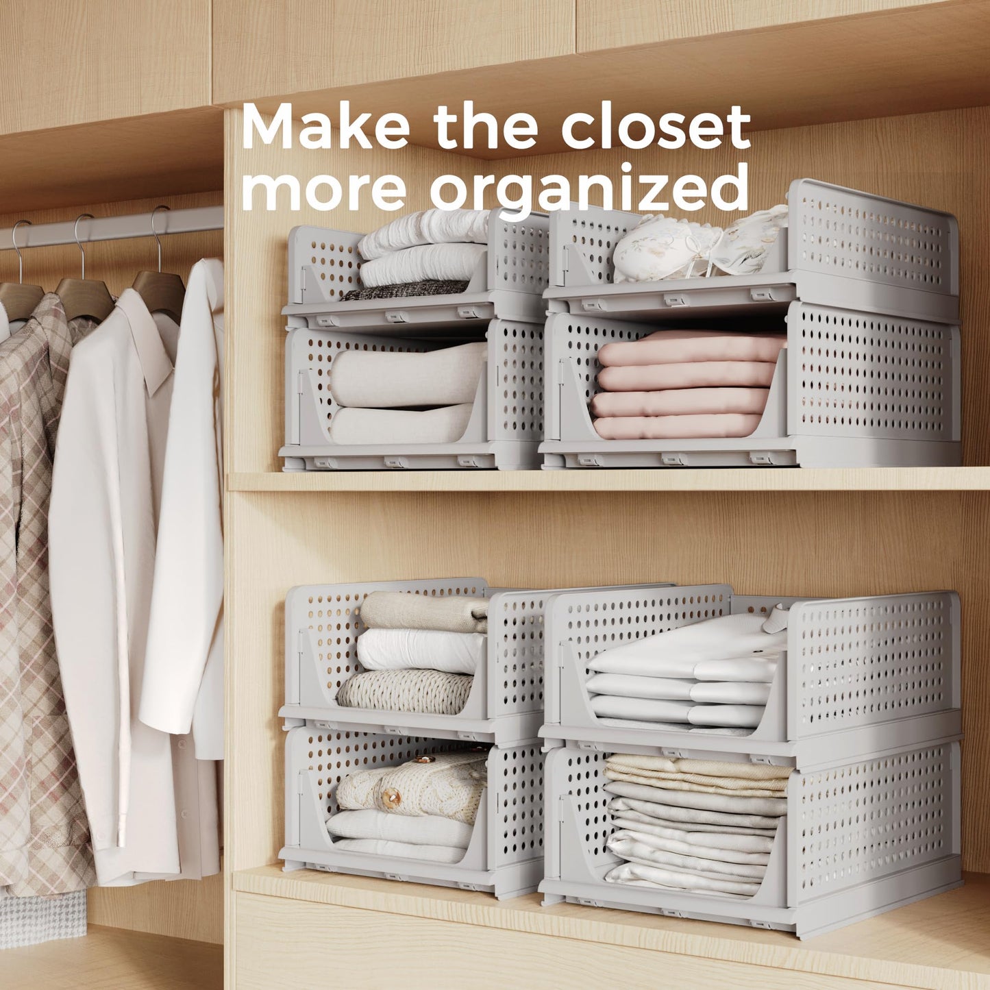 Stackable Storage Bins | 4-Pack Premium Organizers