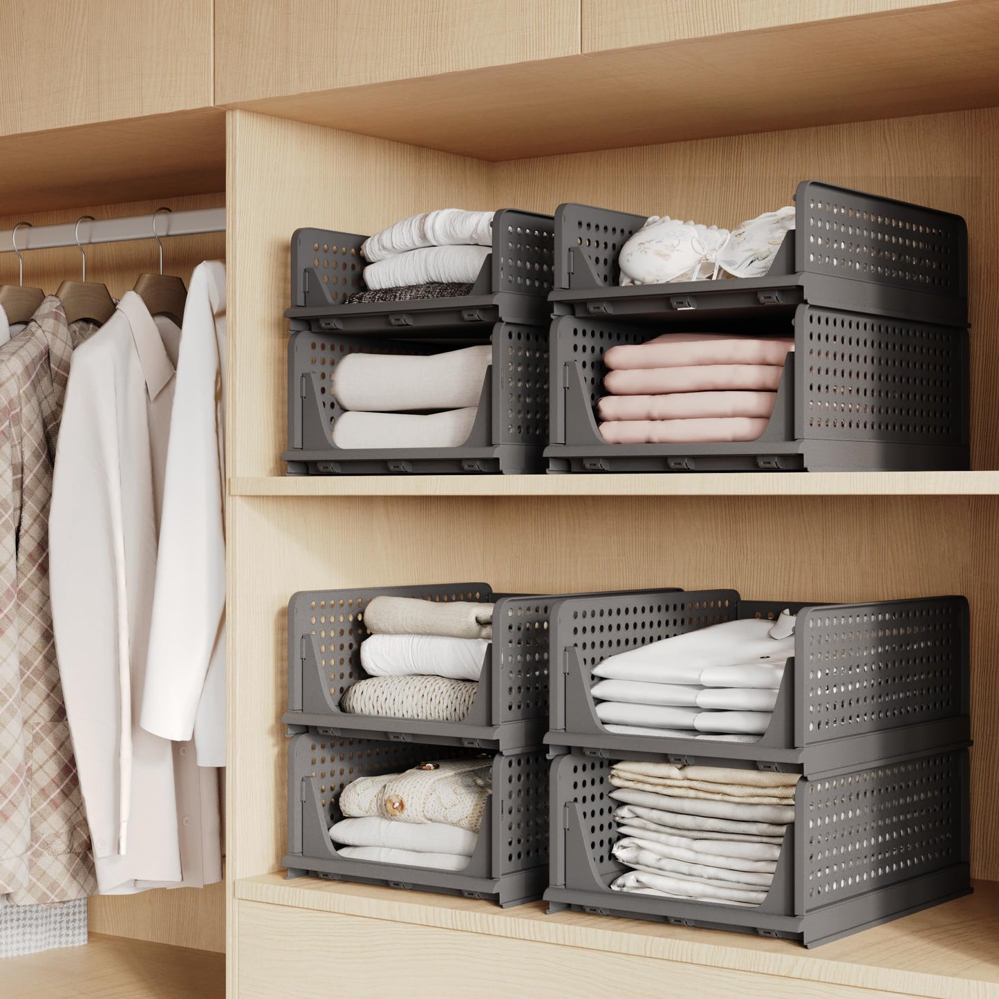 Stackable Storage Bins | 4-Pack Premium Organizers