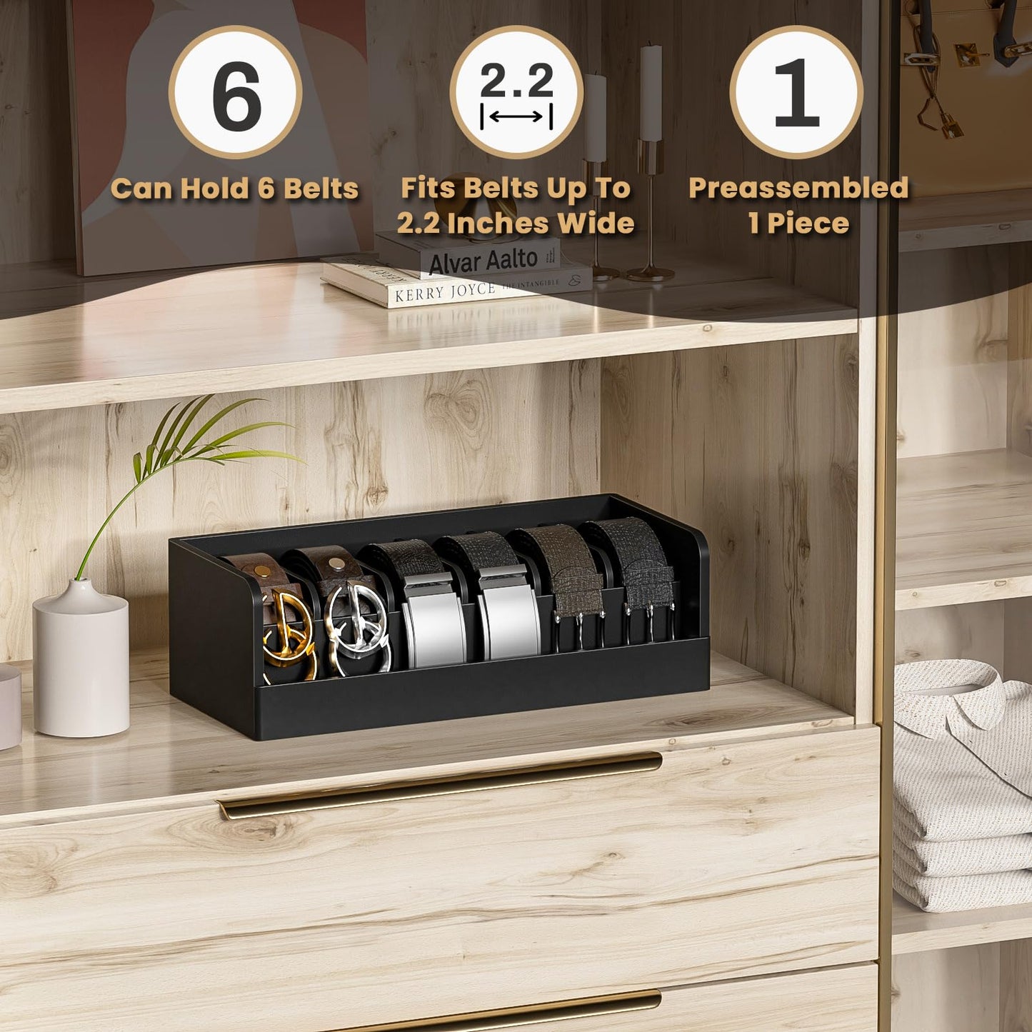 Premium Bamboo Belt Organizer Box | 6 Compartments