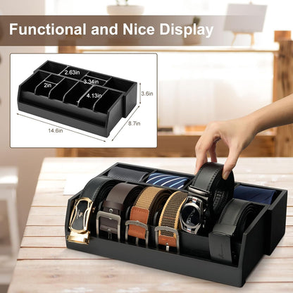 Wooden Belt & Tie Organizer Box | 10 Compartments