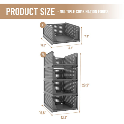 Stackable Storage Bins | 4-Pack Premium Organizers