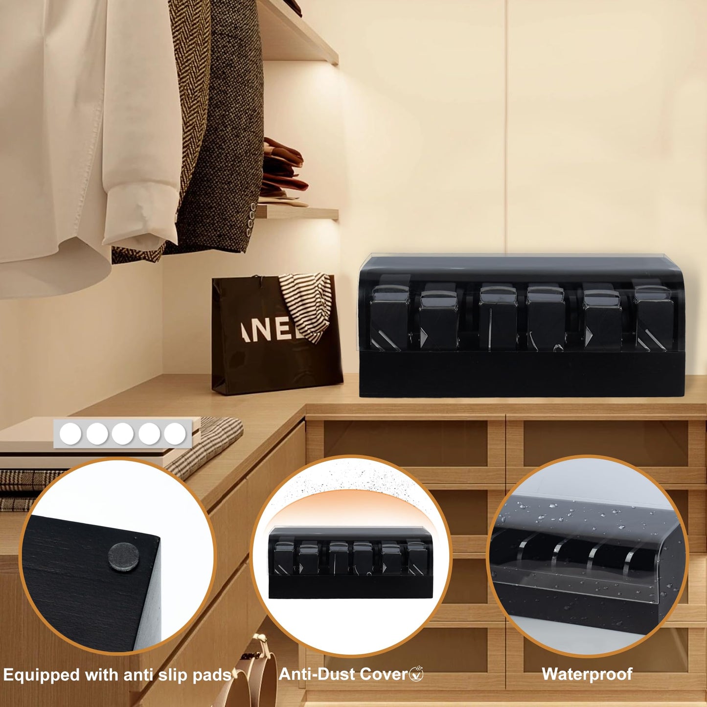 Covered Black Belt & Accessory Organizer | 8 Compartments