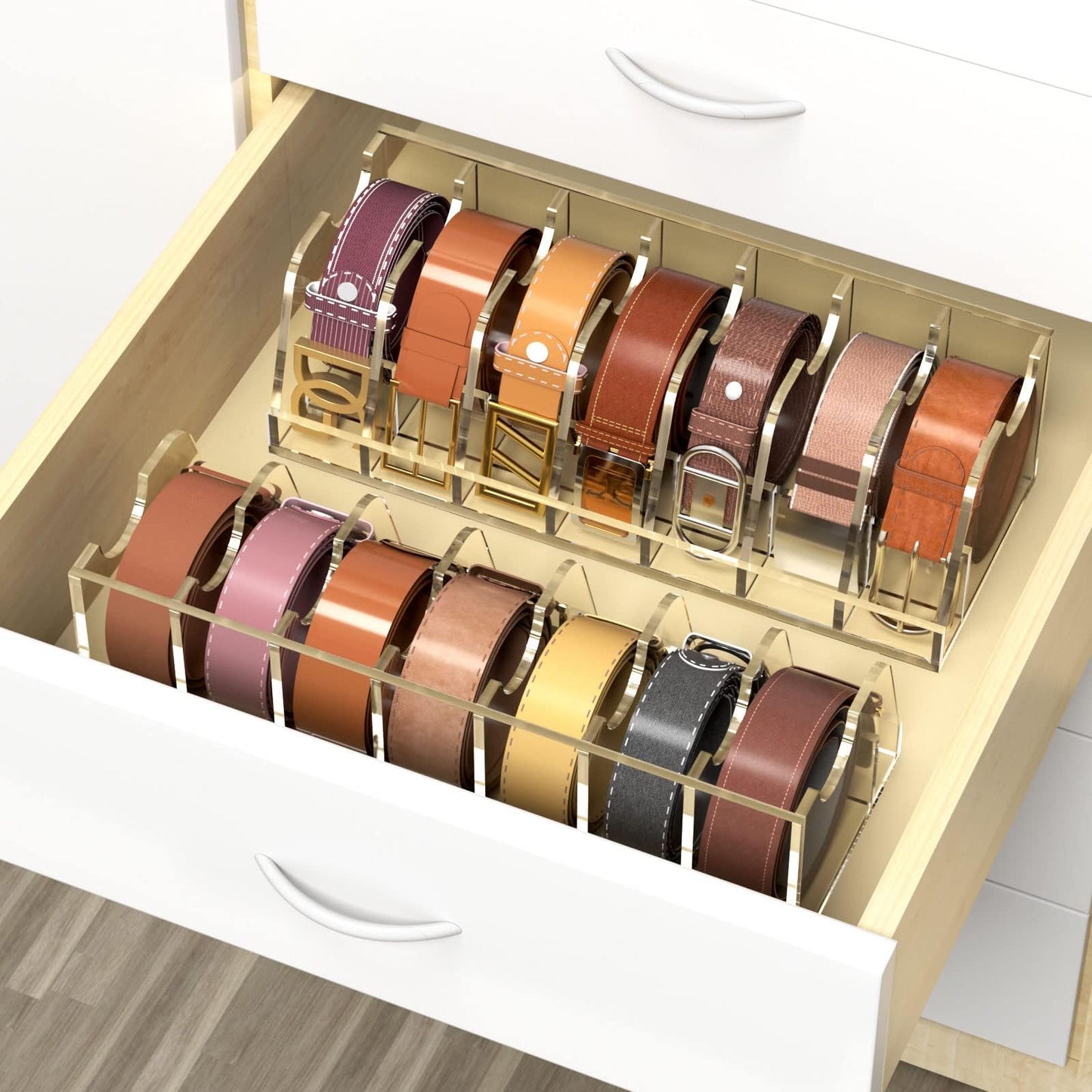 Crystal Clear Acrylic Belt Organizer | 6 Compartments
