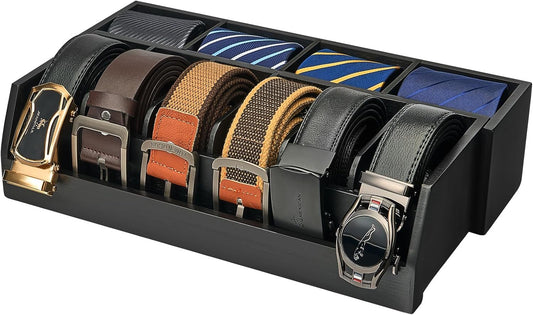 Wooden Belt & Tie Organizer Box | 10 Compartments