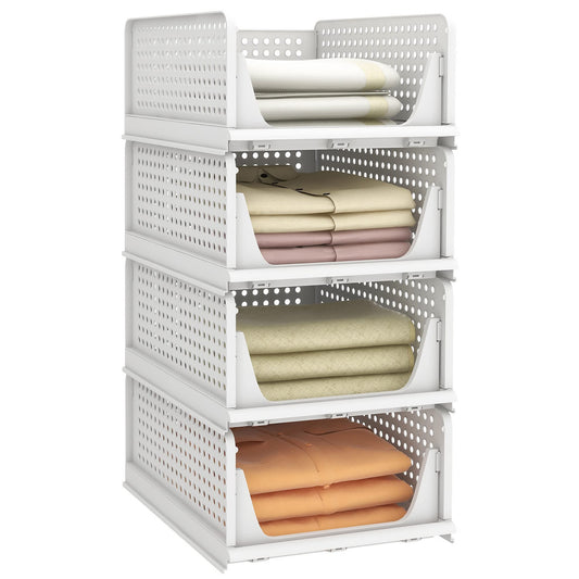 Stackable Storage Bins | 4-Pack Premium Organizers
