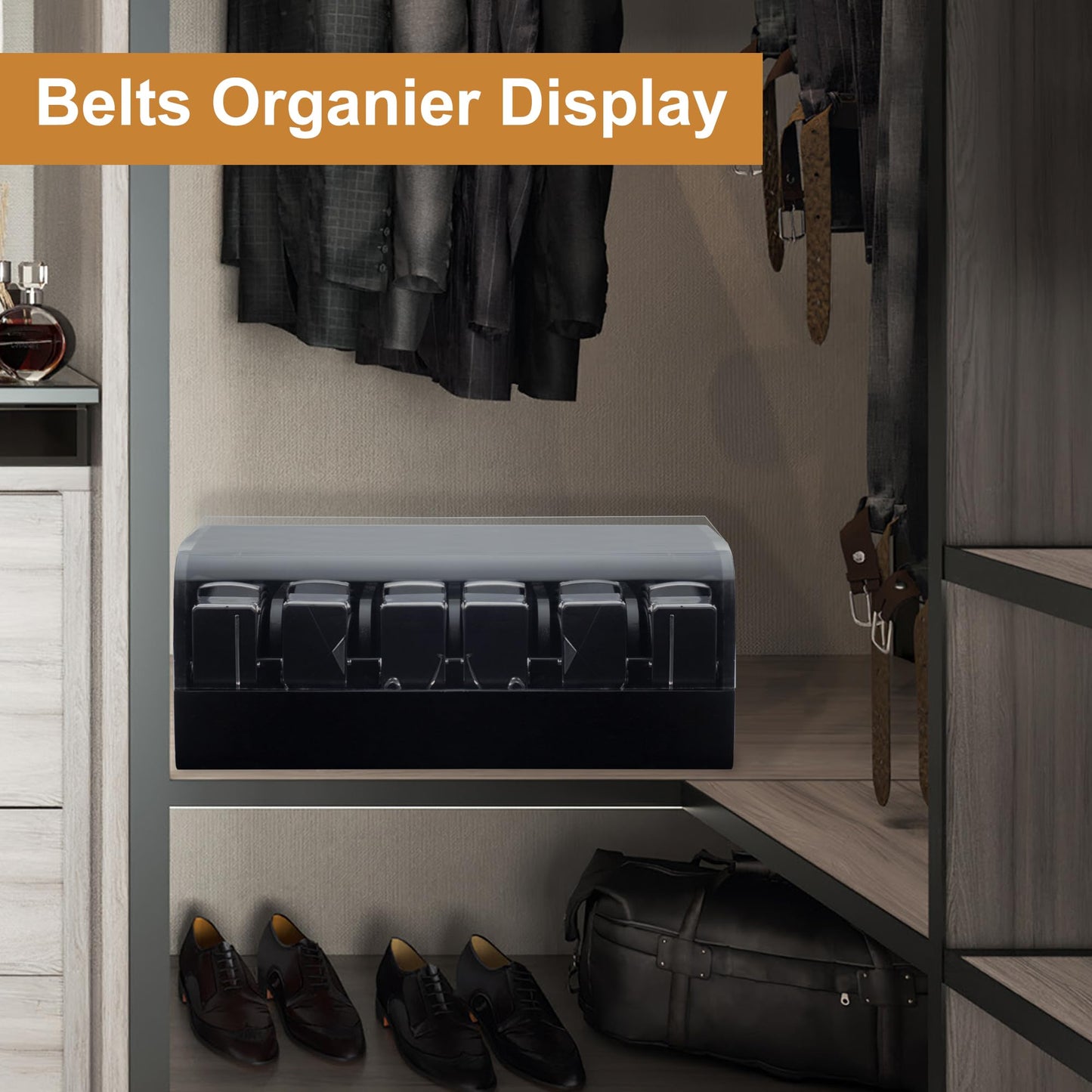 Covered Black Belt & Accessory Organizer | 8 Compartments
