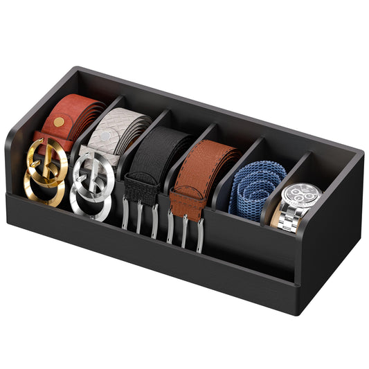 Premium Bamboo Belt Organizer Box | 6 Compartments