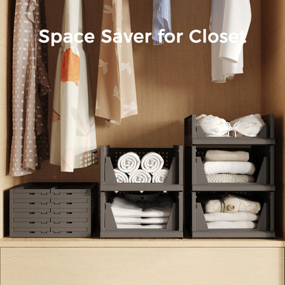 Stackable Storage Bins | 4-Pack Premium Organizers