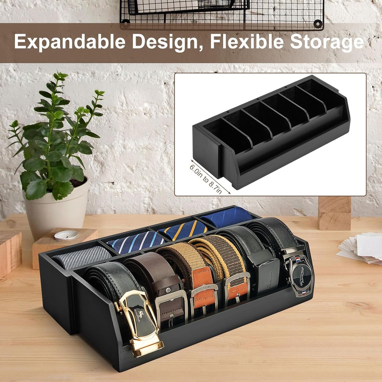 Wooden Belt & Tie Organizer Box | 10 Compartments