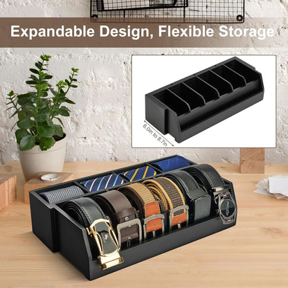 Wooden Belt & Tie Organizer Box | 10 Compartments