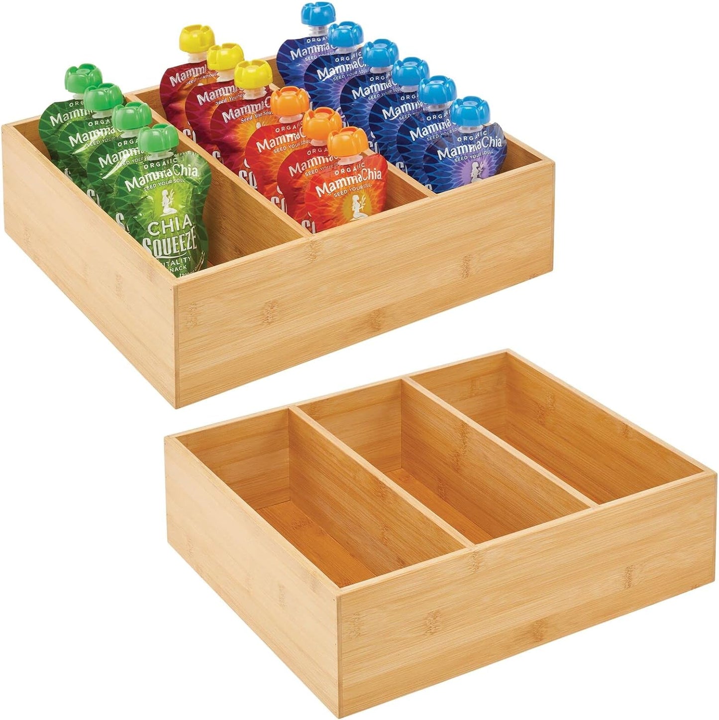 2 Pack 3 Section Bamboo Pantry Organizer