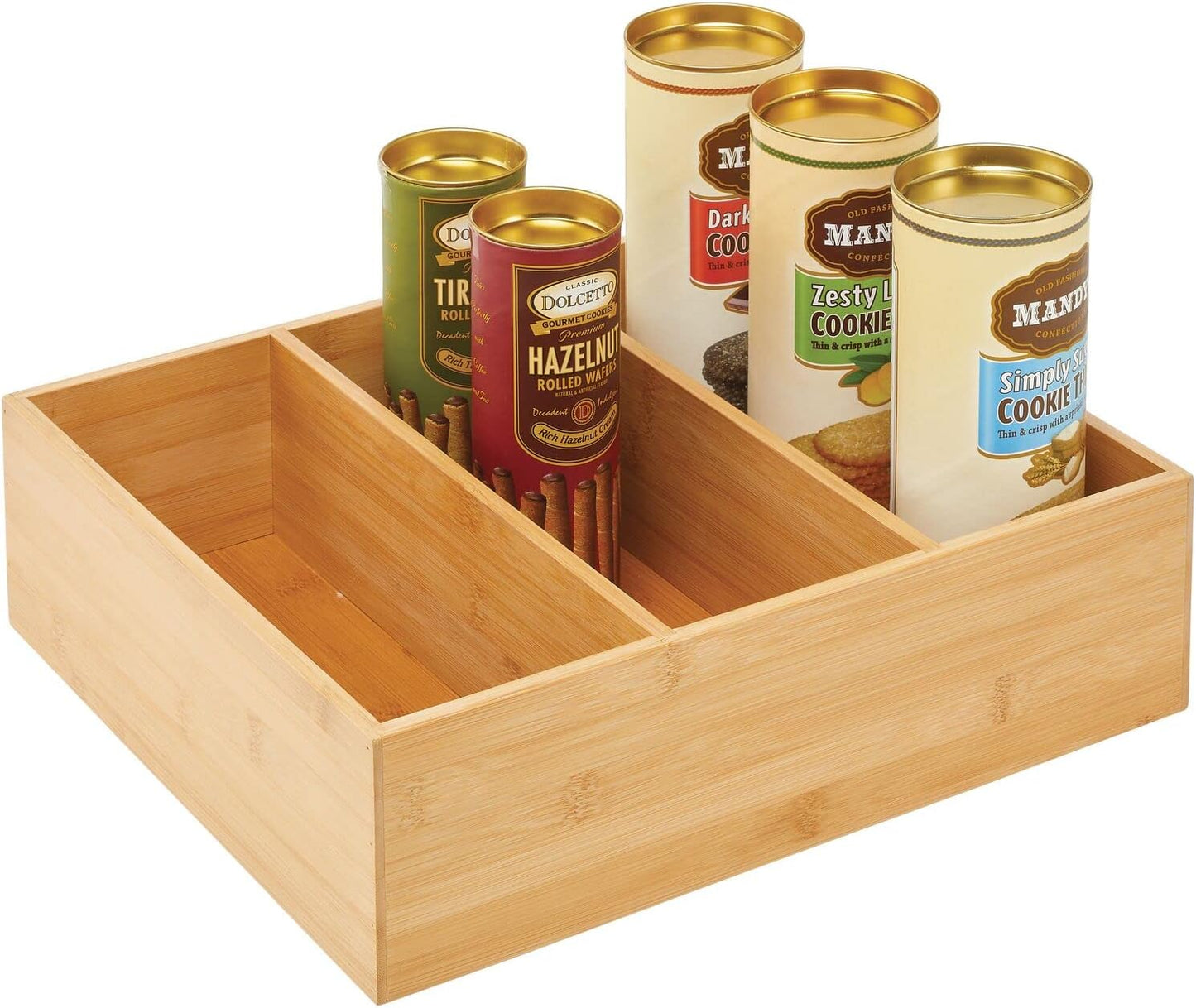 2 Pack 3 Section Bamboo Pantry Organizer